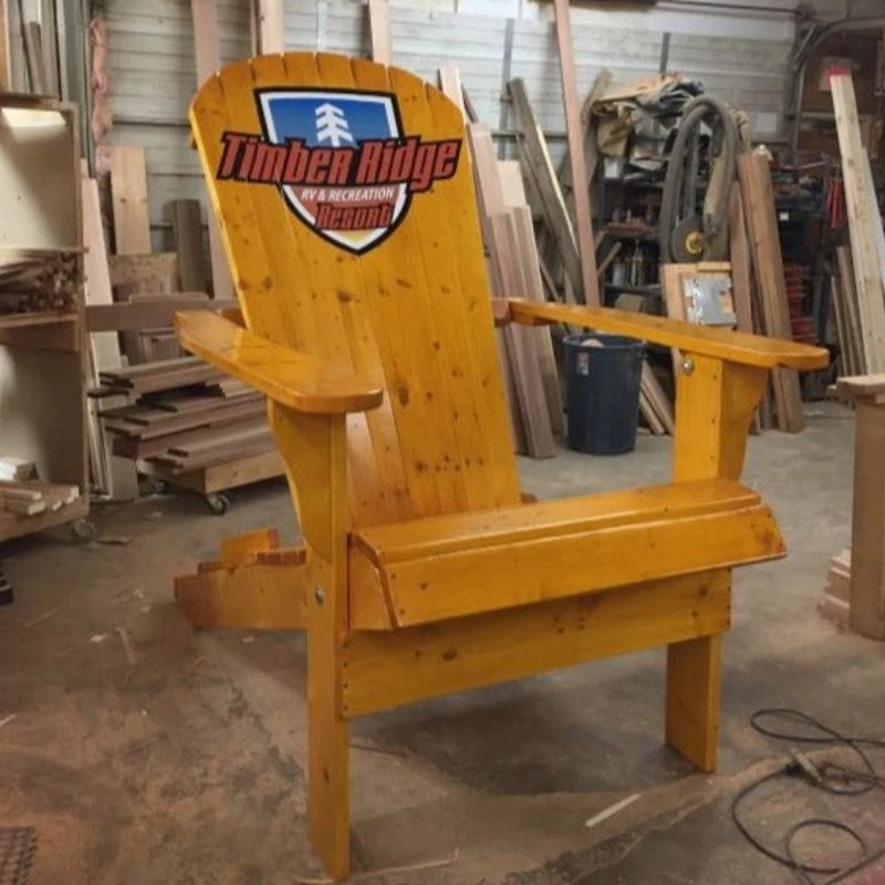 Traditional Giant chair with Timber Ridge logo in a workshop setting