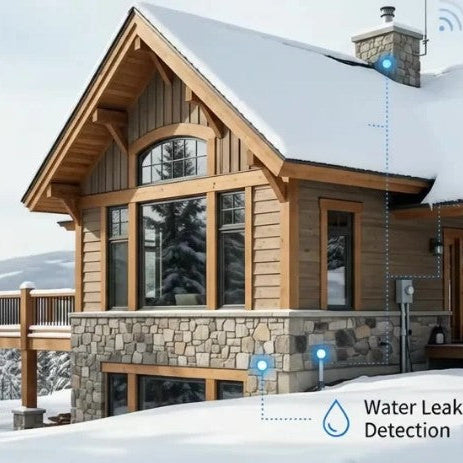 Water leak detection and power monitoring points on a Canadian cabin in winter