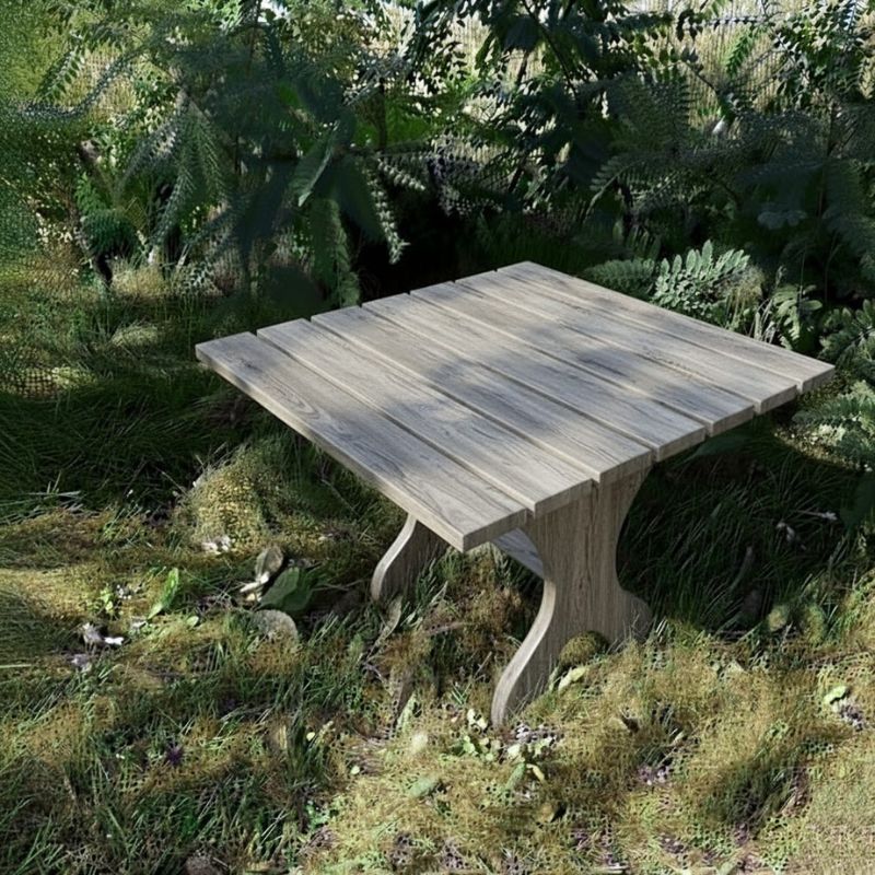 24" Square Side Table in a natural outdoor setting with greenery - clear cedar - golden glossy in a natural setting with greenery - poly luxe - woodgrain driftwood grey