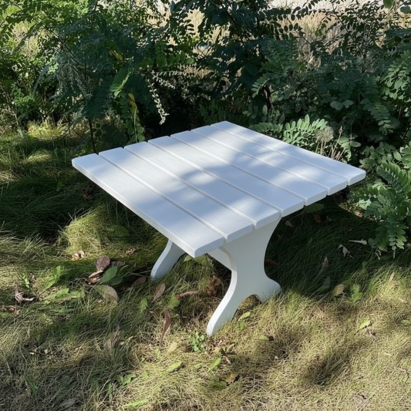 24" Square Side Table in a natural outdoor setting with greenery - clear cedar - golden glossy in a natural setting with greenery - poly luxe - white