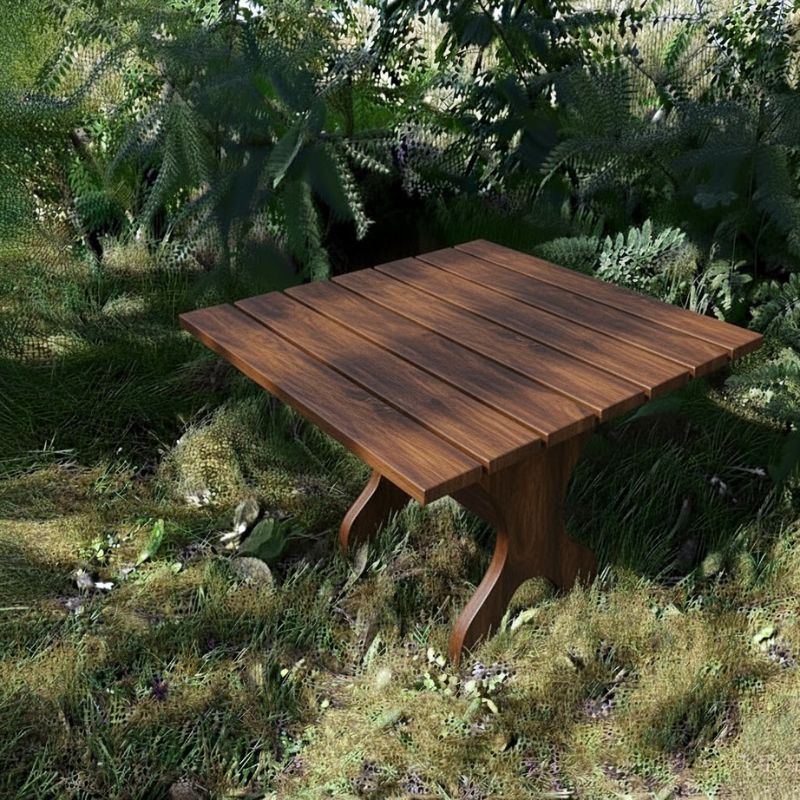 24" Square Side Table in a natural outdoor setting with greenery - clear cedar - golden glossy in a natural setting with greenery - poly luxe - woodgrain brazilian walnut