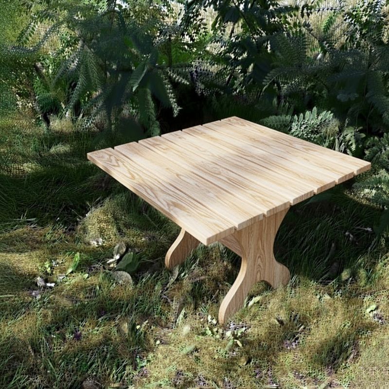 24" Square Side Table in a natural outdoor setting with greenery - clear cedar - golden glossy in a natural setting with greenery - poly luxe - woodgrain birchwood