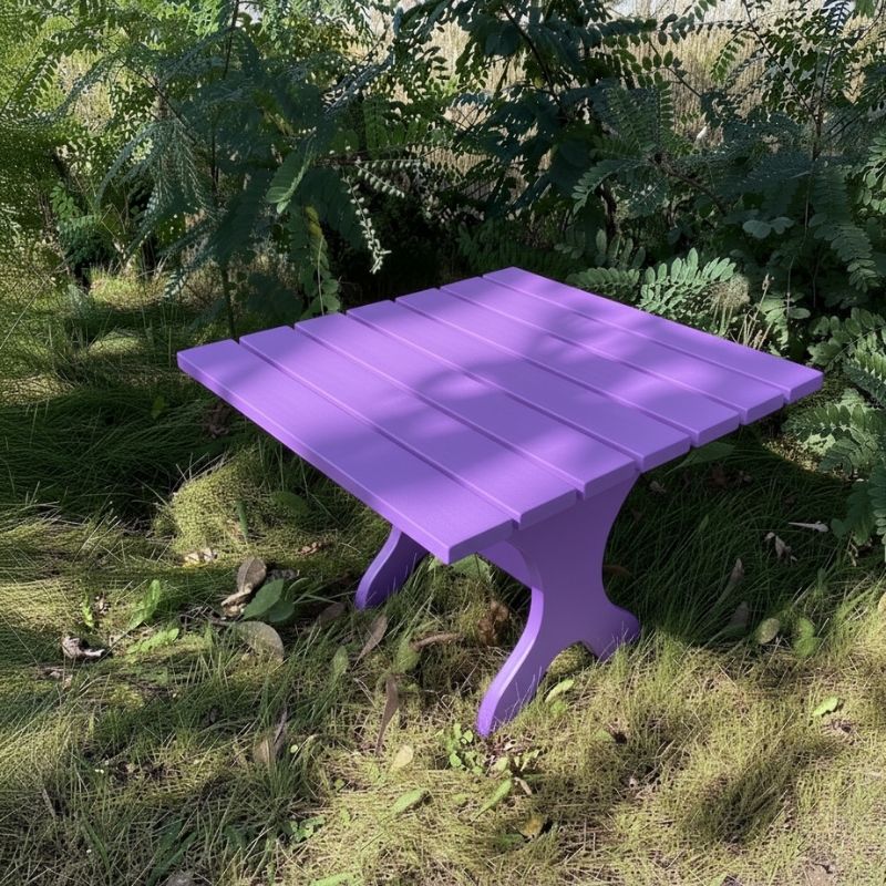 24" Square Side Table in a natural outdoor setting with greenery - clear cedar - golden glossy in a natural setting with greenery - poly luxe - purple