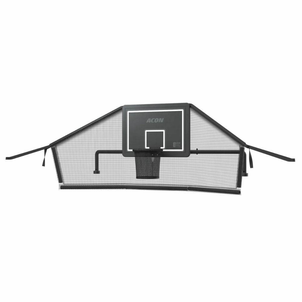 Product image of the Acon Trampoline Hoop for a rectangle trampoline and its Back Net shot against a white background.