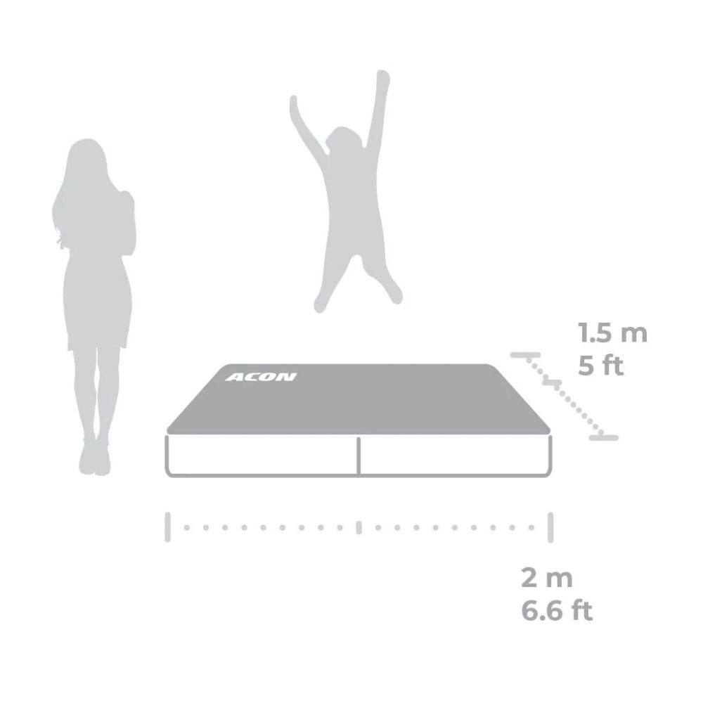 Acon Foldable Crash Mat size illustration, side view 1.5m wide x 2m long