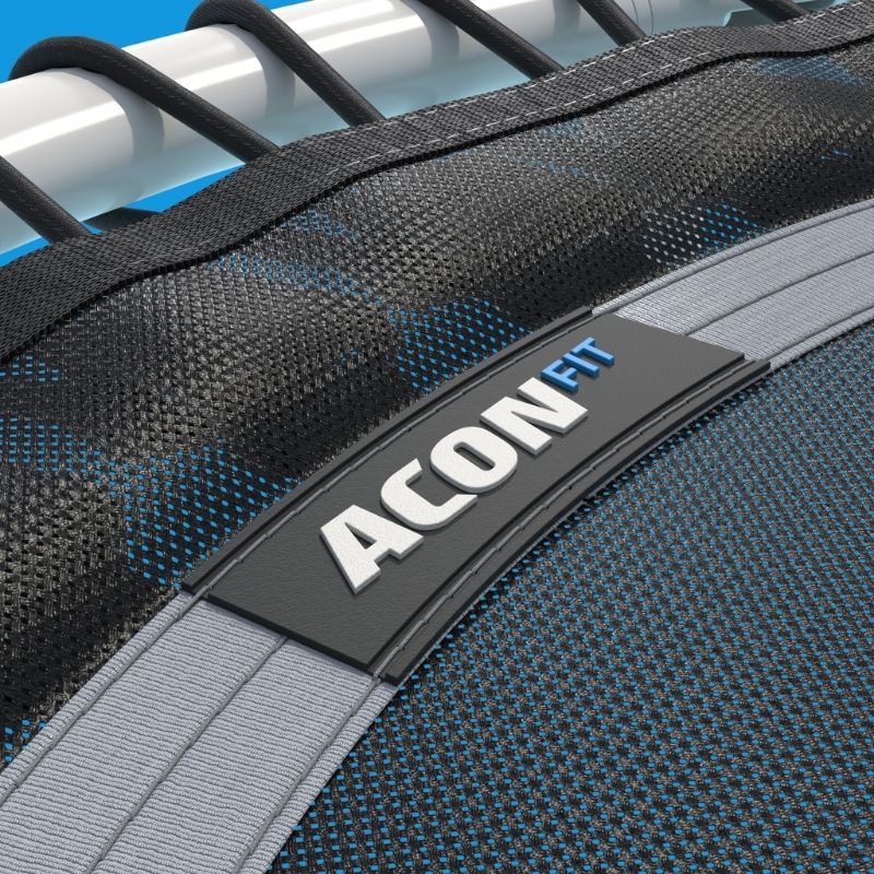 ACON Fit 1.12m Round Rebounder White Fitness Trampoline - Close Up View Logo in Blue Background