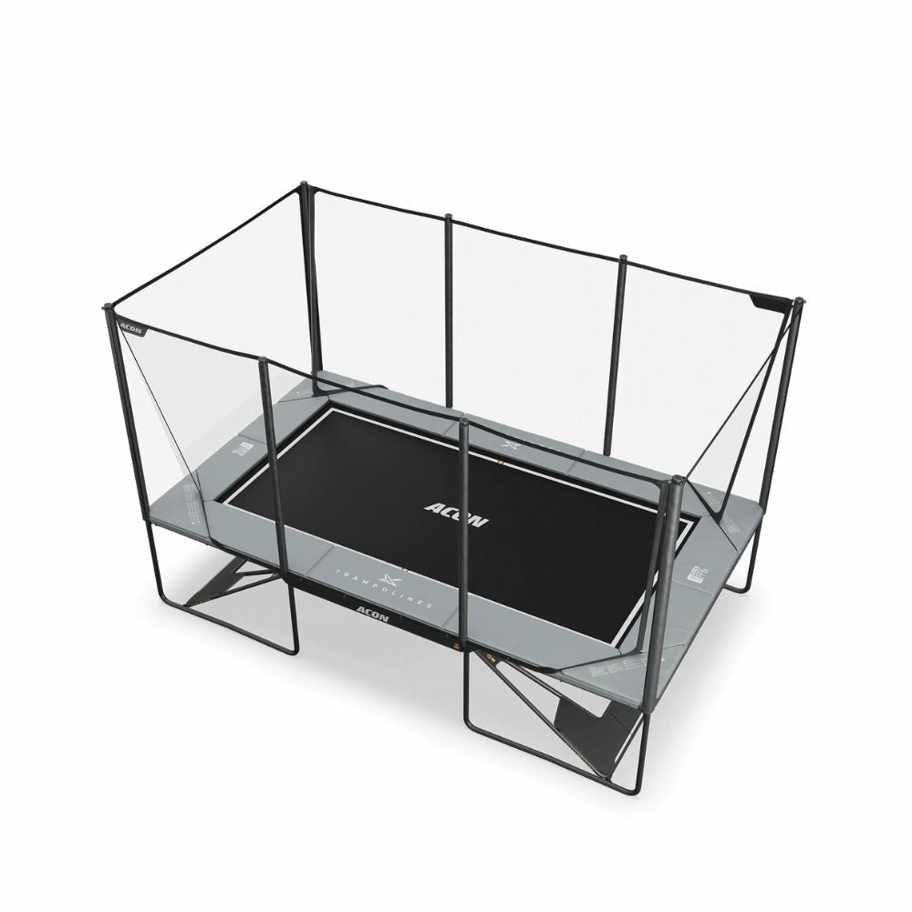 ACON X 17ft Rectangular Trampoline with Net and Ladder, Light Grey.