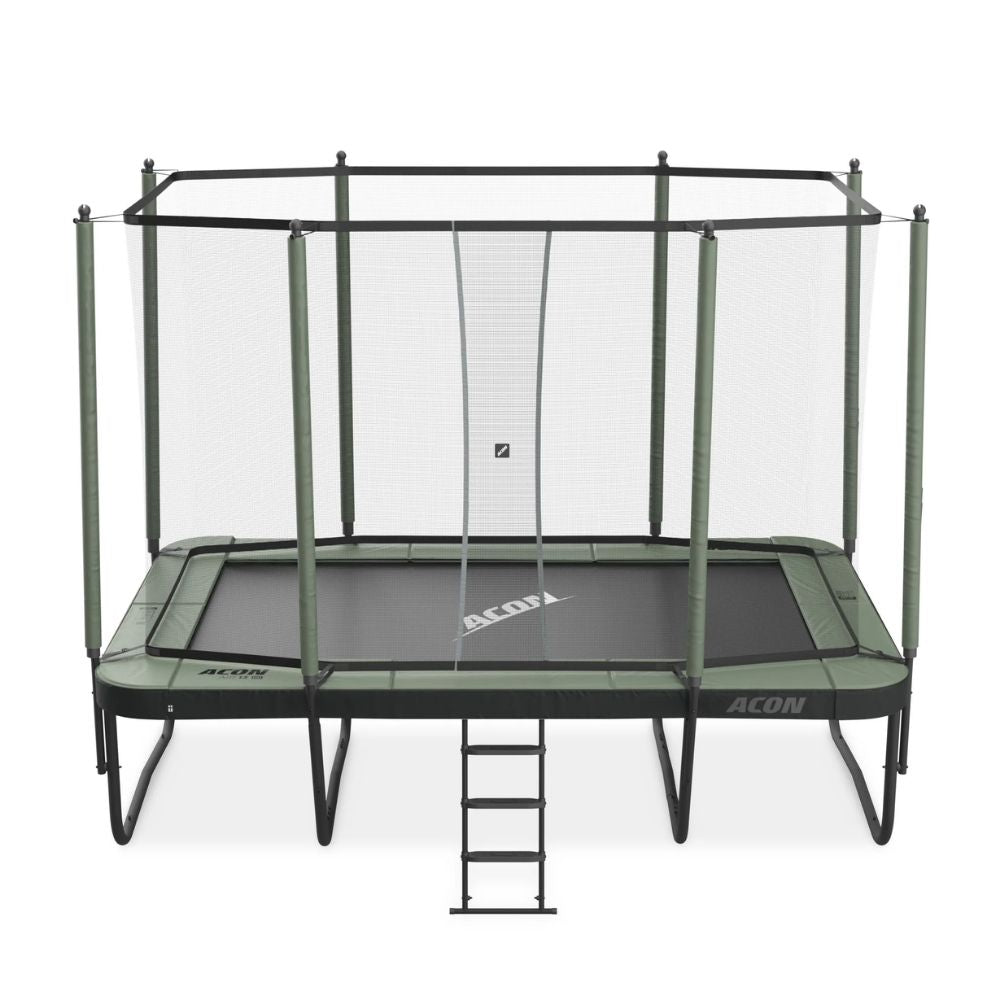 Clean view ACON 13 HD Trampoline with enclosure and ladder.