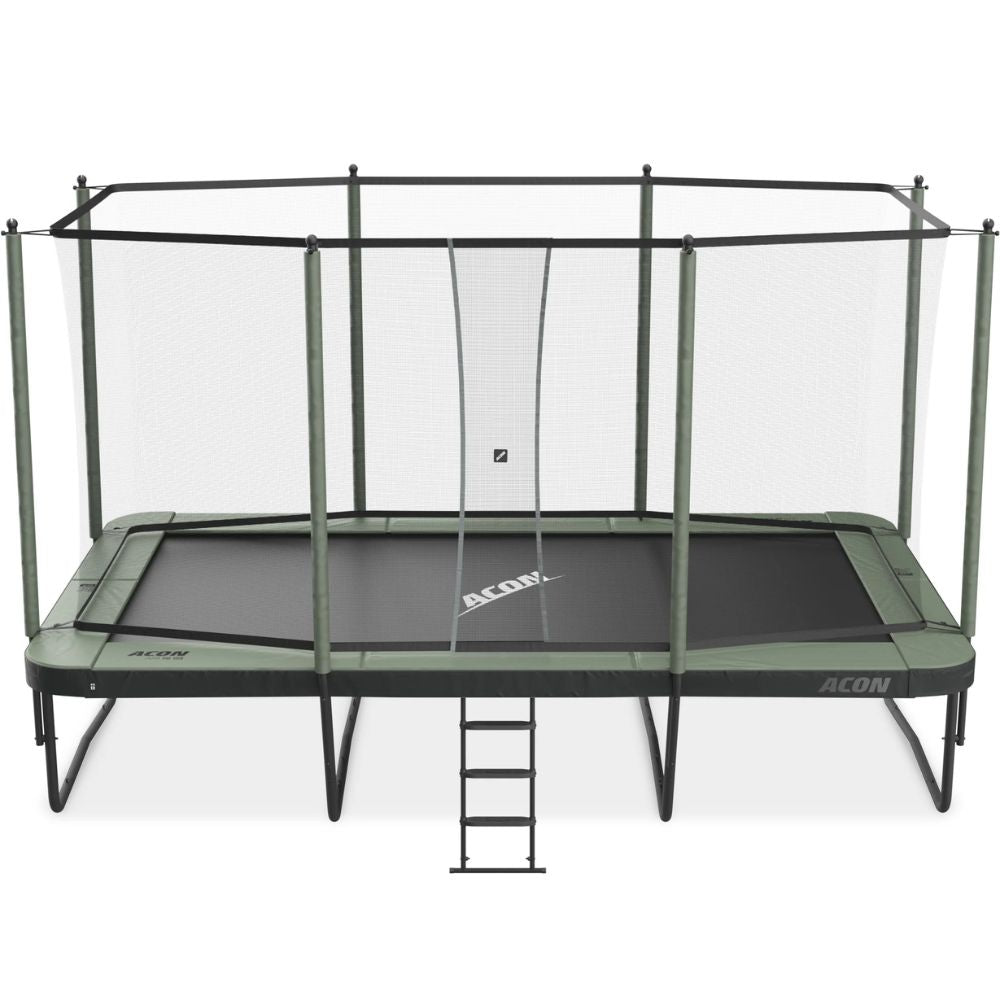 ACON 16 HD Trampoline with enclosure and ladder.