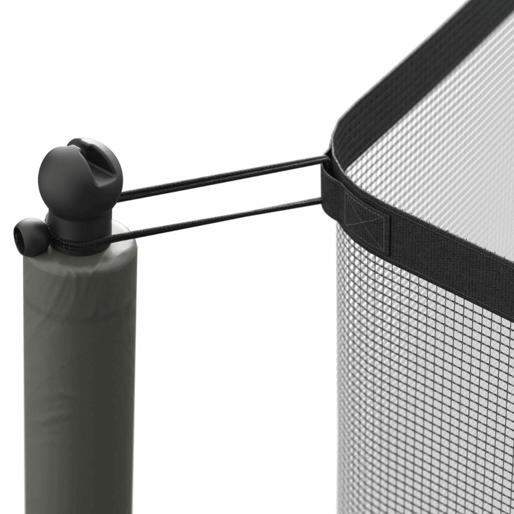 Close-up image of a trampoline enclosure attached to a top cap.