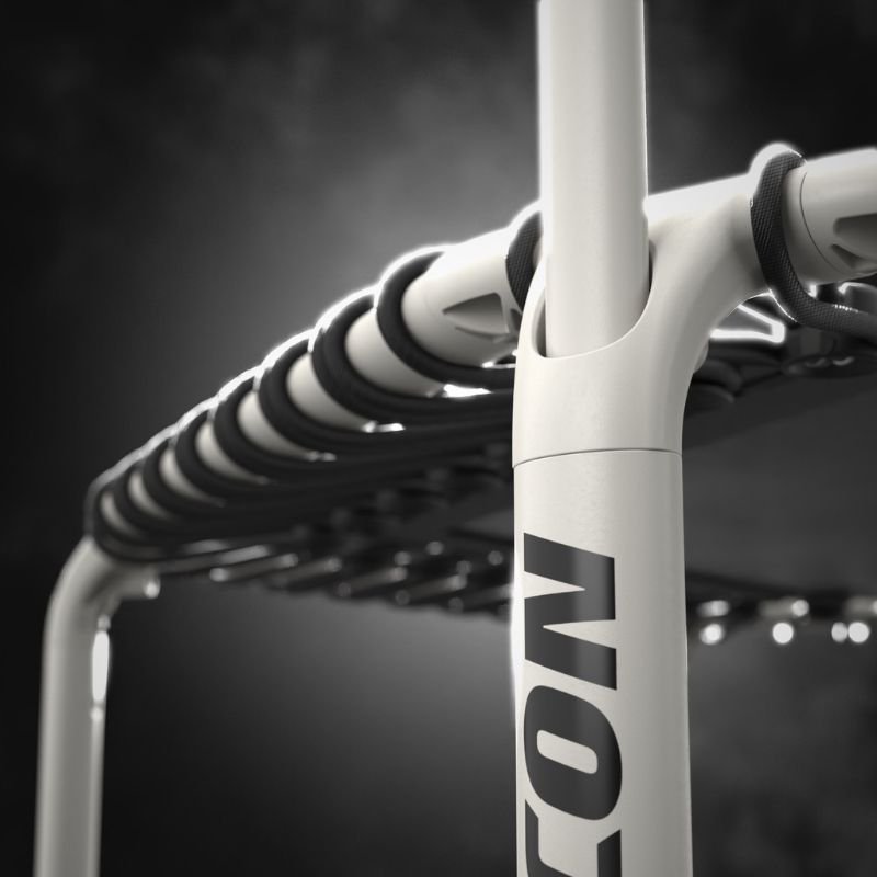 ACON FIT 1.41m Hexagon Rebounder White Fitness Trampoline with Handlebar - Close Up Veiw Handle Bar Install