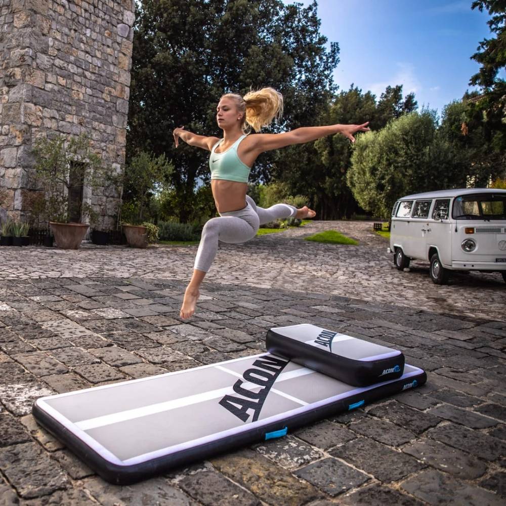 Woman Jumping on ACON Airtrack and ACON Airblock