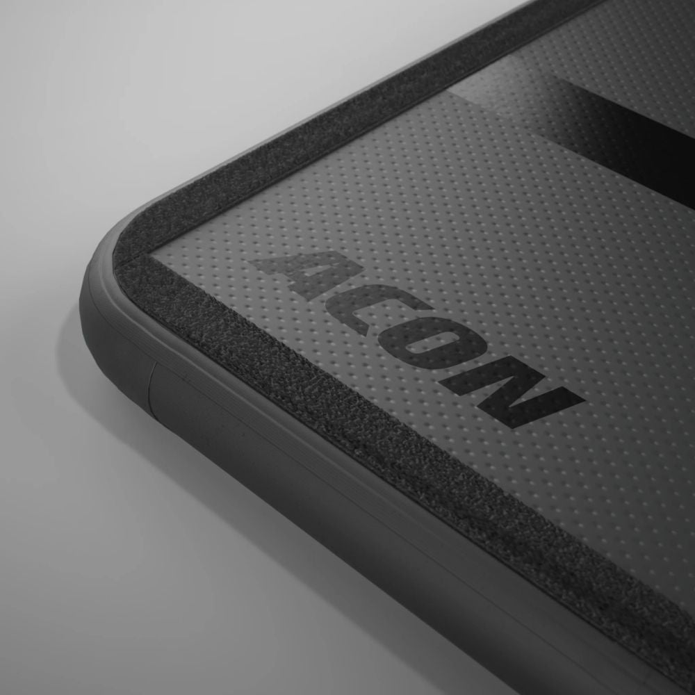 A Black Edition Acon Airtrack 10ft Tumbling Mat product image against a white background - A close up of the logo