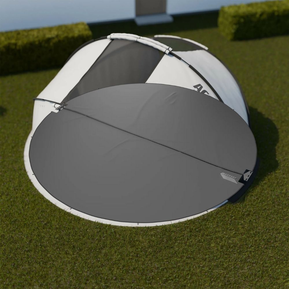 Acon Round Trampoline tent assembled on grass from above