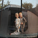 Acon trampoline tent with premium exterrior safety net doors open