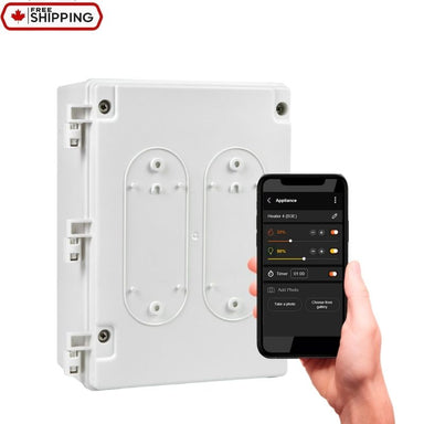 Smart heat eclipse controller device with a smartphone app interface on a white background
