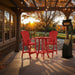 Outdoor setting of Red Bistro Set Comfort Bundle on a deck during sunset.