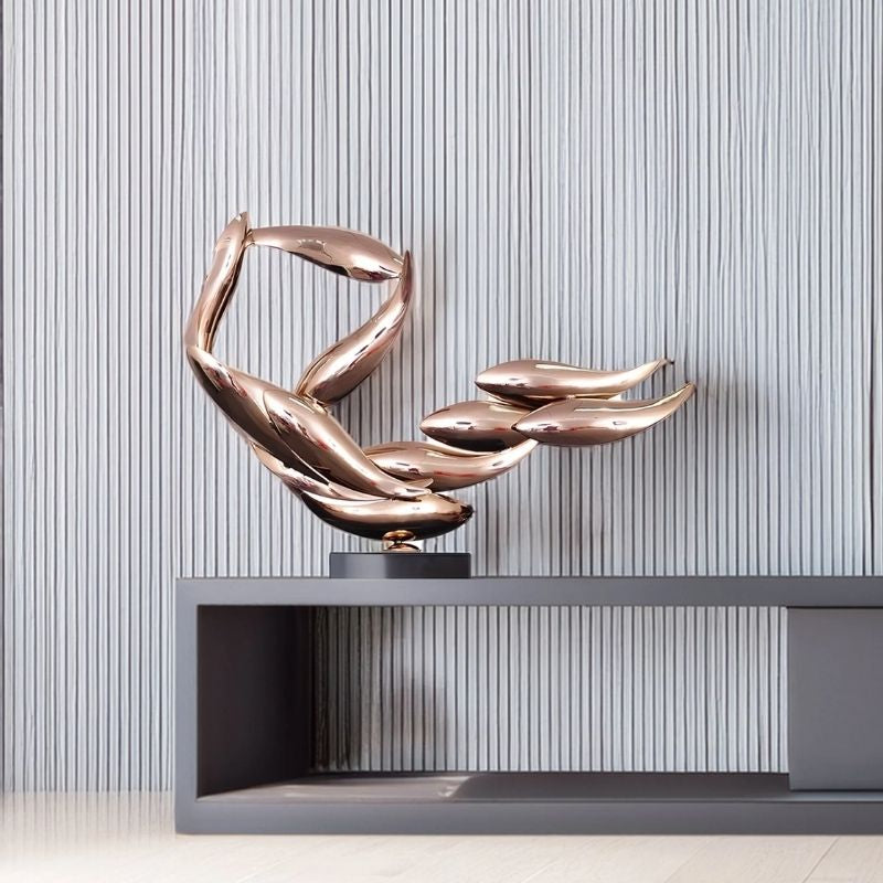 Breeze Copper Organic Abstract Steel Sculpture indoor setting