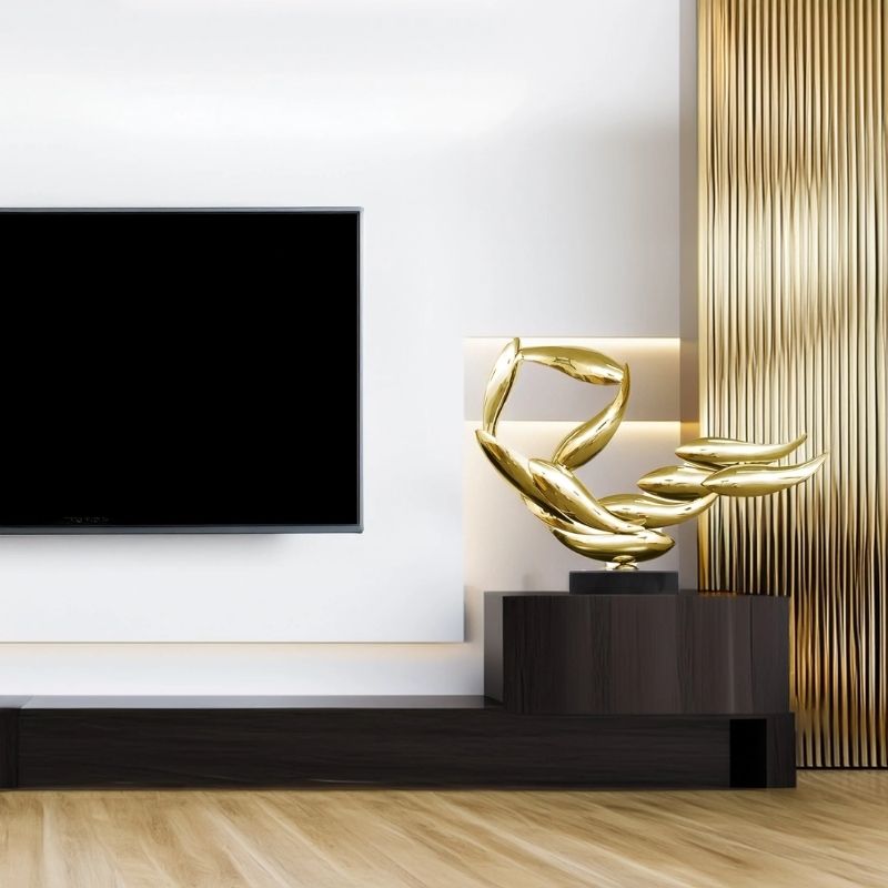 Breeze Gold Organic Abstract Steel Sculpture indoor setting