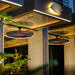 Modern outdoor setting with decorative elements at night