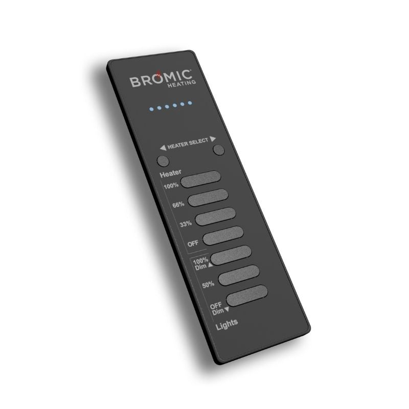 Black remote control with Bromic branding on a white background