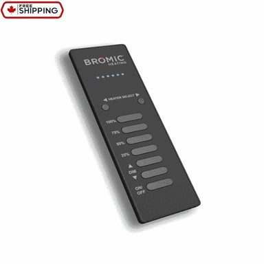 Black remote control with Bromic branding on a white background