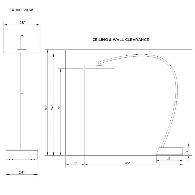Bromic Eclipse Electric Portable Heater - Technical drawing of a ceiling and wall clearance with dimensions