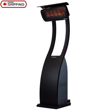Black outdoor heater with 'Free Shipping' label on a white background