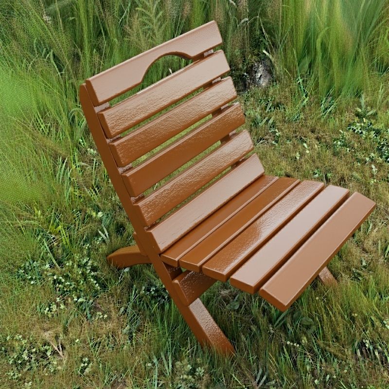 Camp Chair in a grassy outdoor setting - clear cedar - caramel glossy