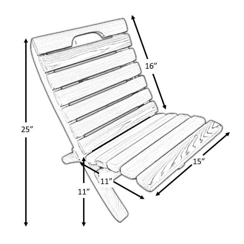 Measurement chart of Camp Chair with dimensions labeled.