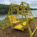Yellow Classic Garden Swing set with two seats by a lake on a cloudy day