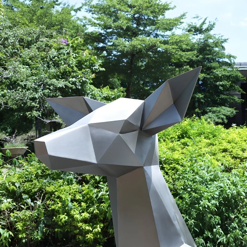 Deer II Geometric Steel Outdoor Sculpture - close up view of head