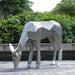 Deer III Geometric Steel Outdoor Sculpture - Outdoor setting with trees on the background