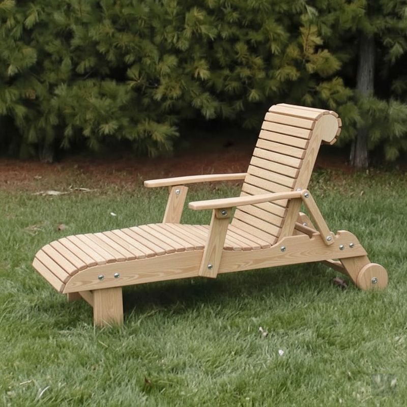 Deluxe Lounge Chair on grass with green bushes in the background - poly luxe - woodgrain birchwood