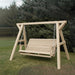 Family Porch Swing with Frame on a grassy area with trees in the background - poly luxe - woodgrain birchwood