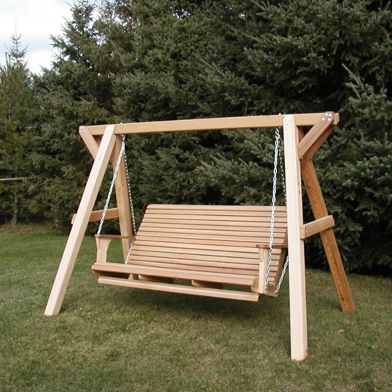 Family Porch Swing with Frame on grass with trees in the background