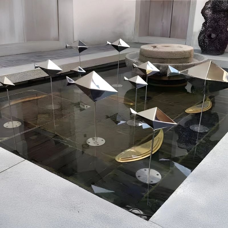 Fish Geometric Steel Outdoor Sculpture - indoor setting