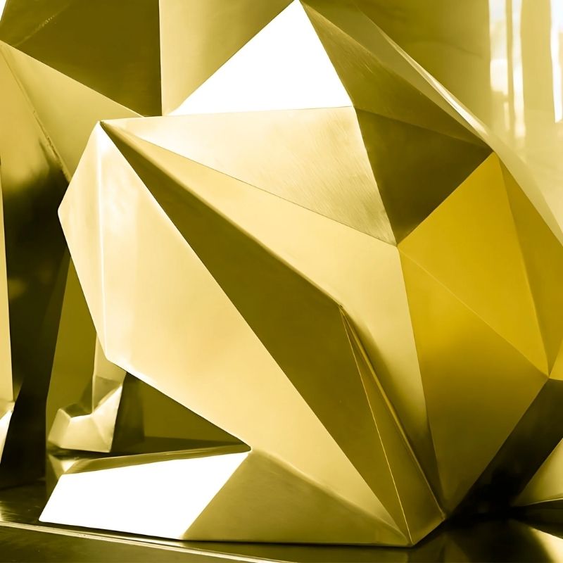 Howling Dog Gold Geometric Steel Sculpture - 100cm - Close up view 
