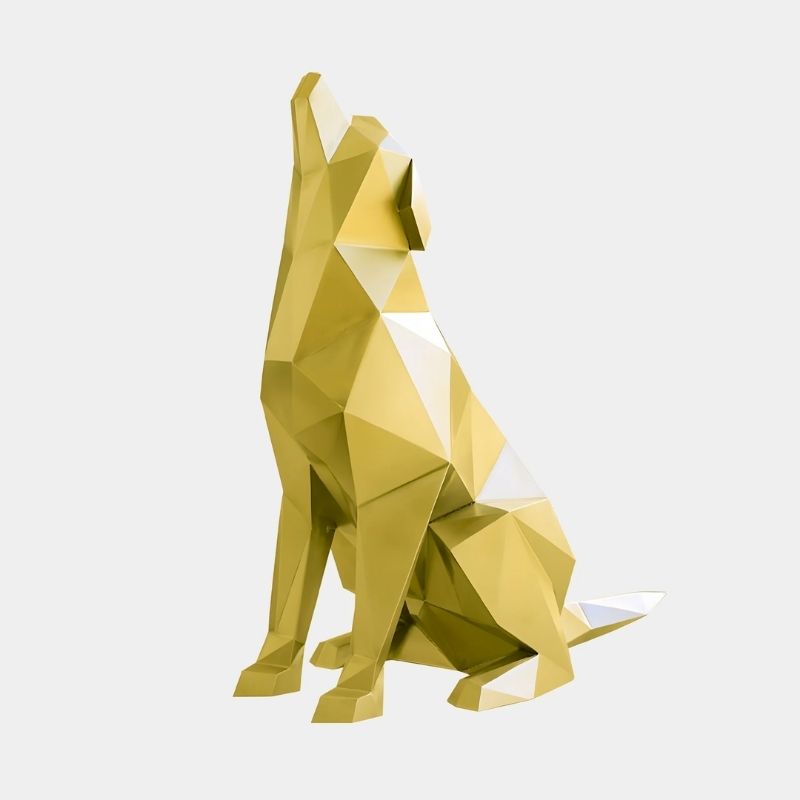 Howling Dog Gold Geometric Steel Sculpture - 100cm - Clean front view