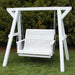 Lovers Porch Swing with Frame White Variant in outdoor set up, with grass and trees.