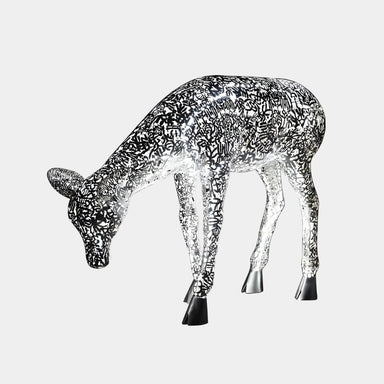 Luminous Deer Silver Steel LED Sculpture in black and white
