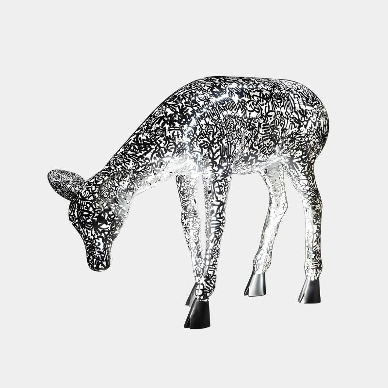 Luminous Deer Silver Steel LED Sculpture in black and white