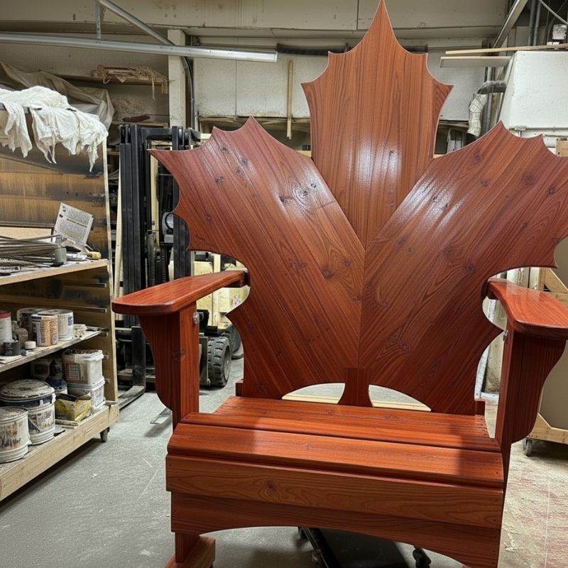 Maple Leaf Giant Chair in a workshop setting - mahogany