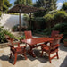 Modern Dining Set for 4 with 4' Table on a patio, surrounded by garden and house - knotted cedar - mahogany  glossy