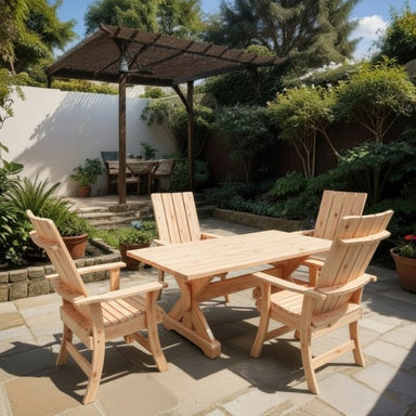 Modern Dining Set for 4 with 5' Table in a garden setting - pine - unstained