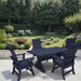 Patriot blue variant of Modern Dining Set for 4 with 6' Table with four chairs in a garden setting.