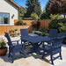 Modern Dining Set for 4 with Pedestal Table on a patio area - poly luxe - blue 