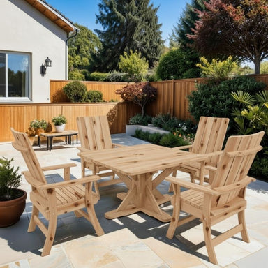 Modern Dining Set for 4 with Pedestal Table on a patio area.