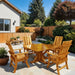 Modern Dining Set for 4 with Pedestal Table on a patio - knotted cedar - golden glossy