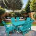 Modern Dining Set for 6 with 6' Tablein a garden setting - aruba blue - poly luxe